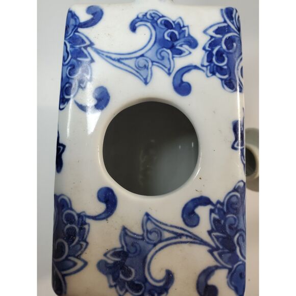 Blue & White Porcelain teapot with distinctive square shape & floral pattern VTG - Picture 8 of 8